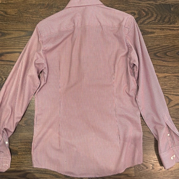 Eton Men’s dress shirt slim fit size 42 16-1/2 navy blue and red checker print. - Picture 3 of 3